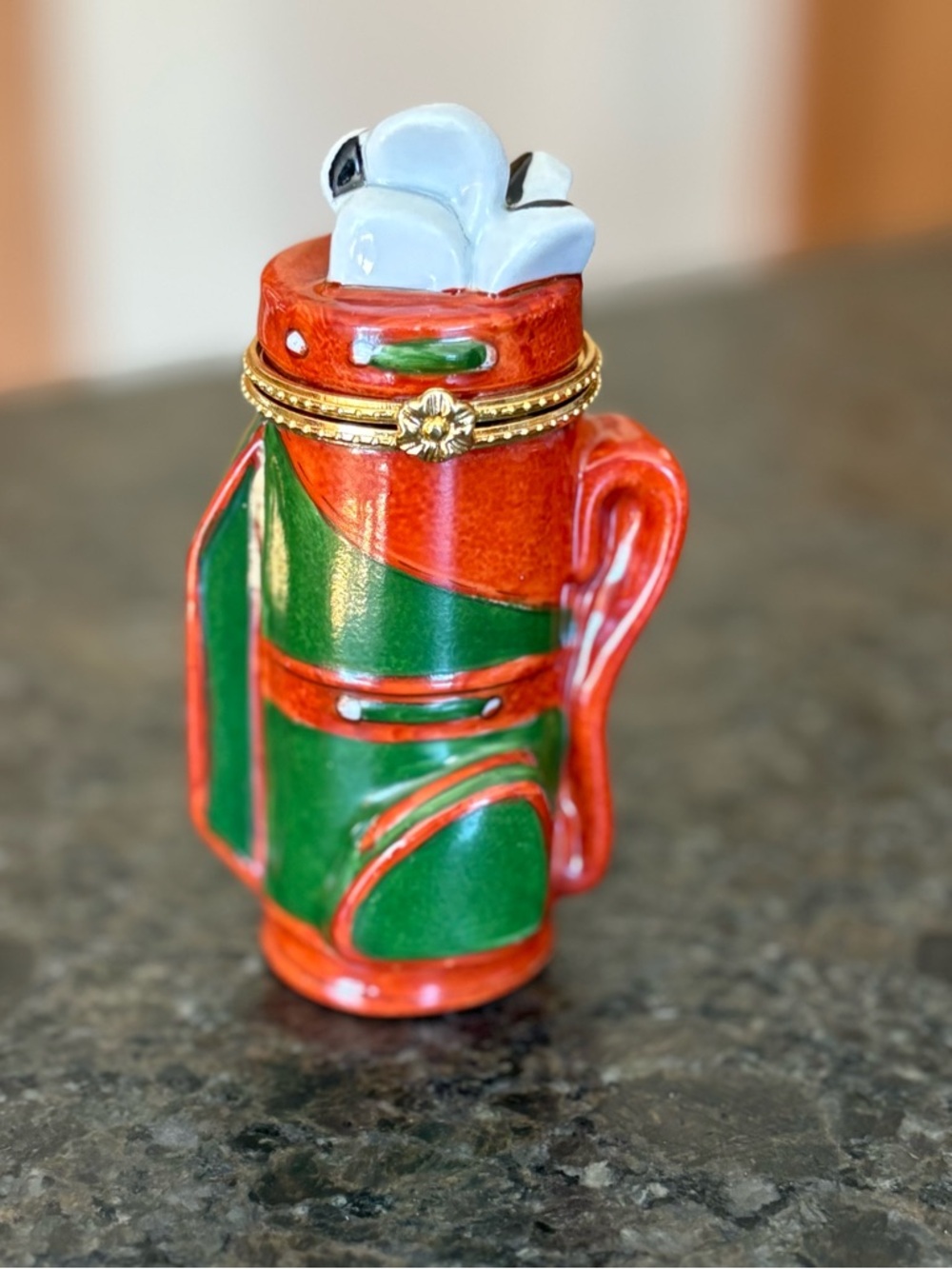 PBH Porcelain Hinged Trinket Box Golf Bag and Clubs